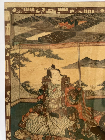 1863 Ukiyo-e Palace Scene by Utagawa Kunisada (In a new A3 Frame)