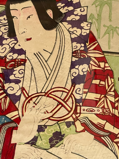 1880 Kabuki Diptych – Kamakura Sandaiki Featuring Onoe Kikugorō V by Toyohara Kunichika (In 2 New A3 Frames)