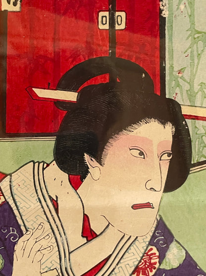 1880 Kabuki Diptych – Kamakura Sandaiki Featuring Onoe Kikugorō V by Toyohara Kunichika (In 2 New A3 Frames)