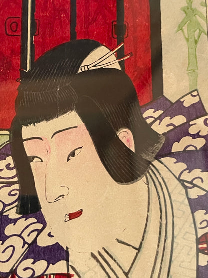 1880 Kabuki Diptych – Kamakura Sandaiki Featuring Onoe Kikugorō V by Toyohara Kunichika (In 2 New A3 Frames)