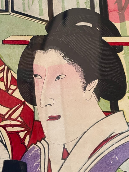 1880 Kabuki Diptych – Kamakura Sandaiki Featuring Onoe Kikugorō V by Toyohara Kunichika (In 2 New A3 Frames)
