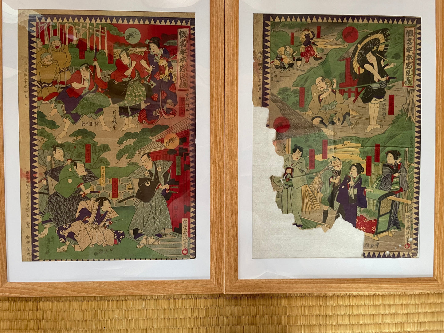 Meiji 1887 Tale of 47 Ronin by Toyohara Kunichika (Housed in 2 A3 Frames)