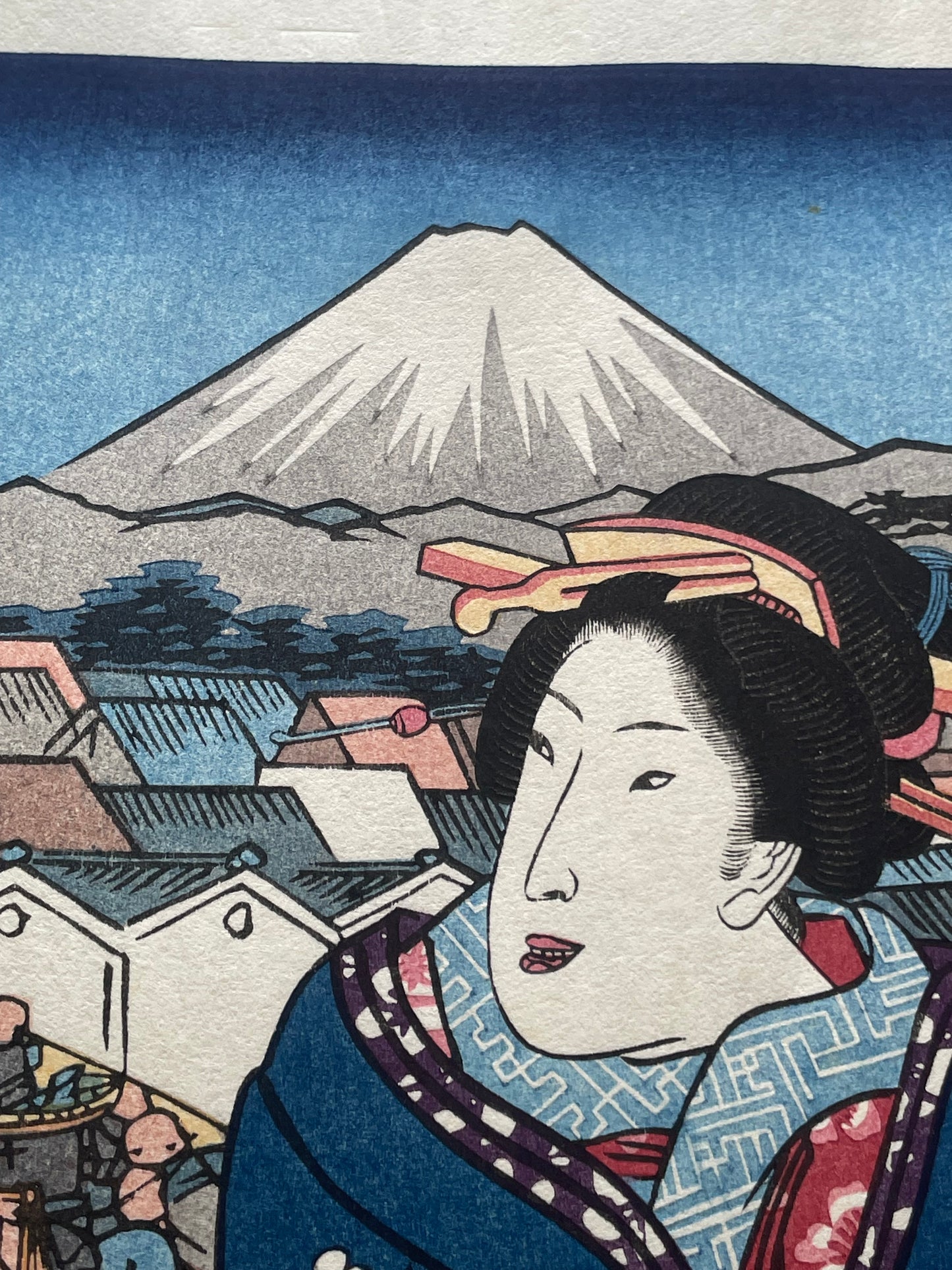 Meiji Era Reprint 1890s Bijin Tōkaidō: Edo Nihonbashi by Keisai Eisen (Approximately 28X40CM)