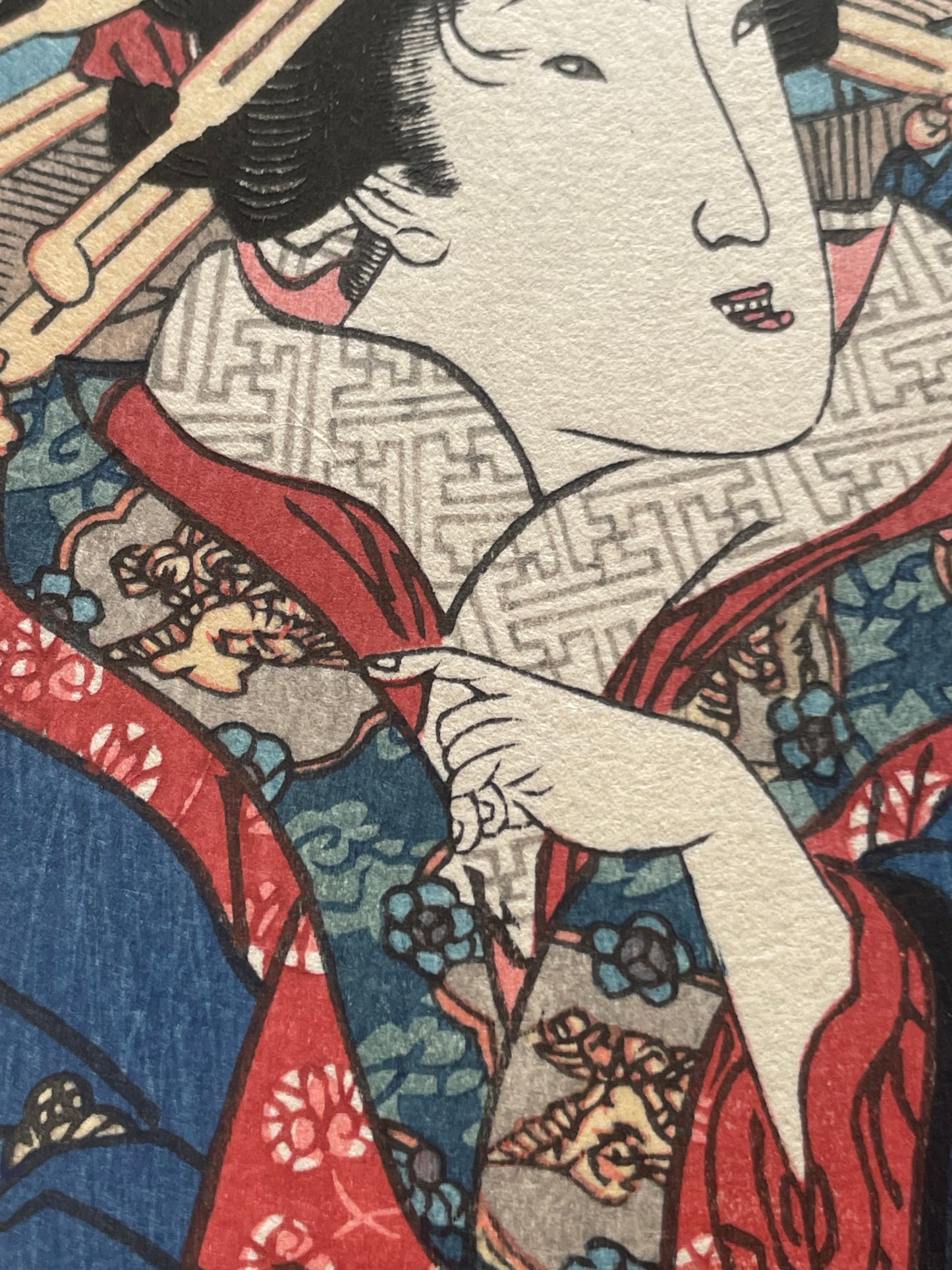 Meiji 1890s Handmade Reprint "Bijin Tōkaidō: Shinagawa Station" by Keisai Eisen (Approximately 28X40CM)