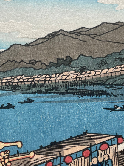 Meiji 1890s Handmade Reprint "Bijin Tōkaidō: Shinagawa Station" by Keisai Eisen (Approximately 28X40CM)