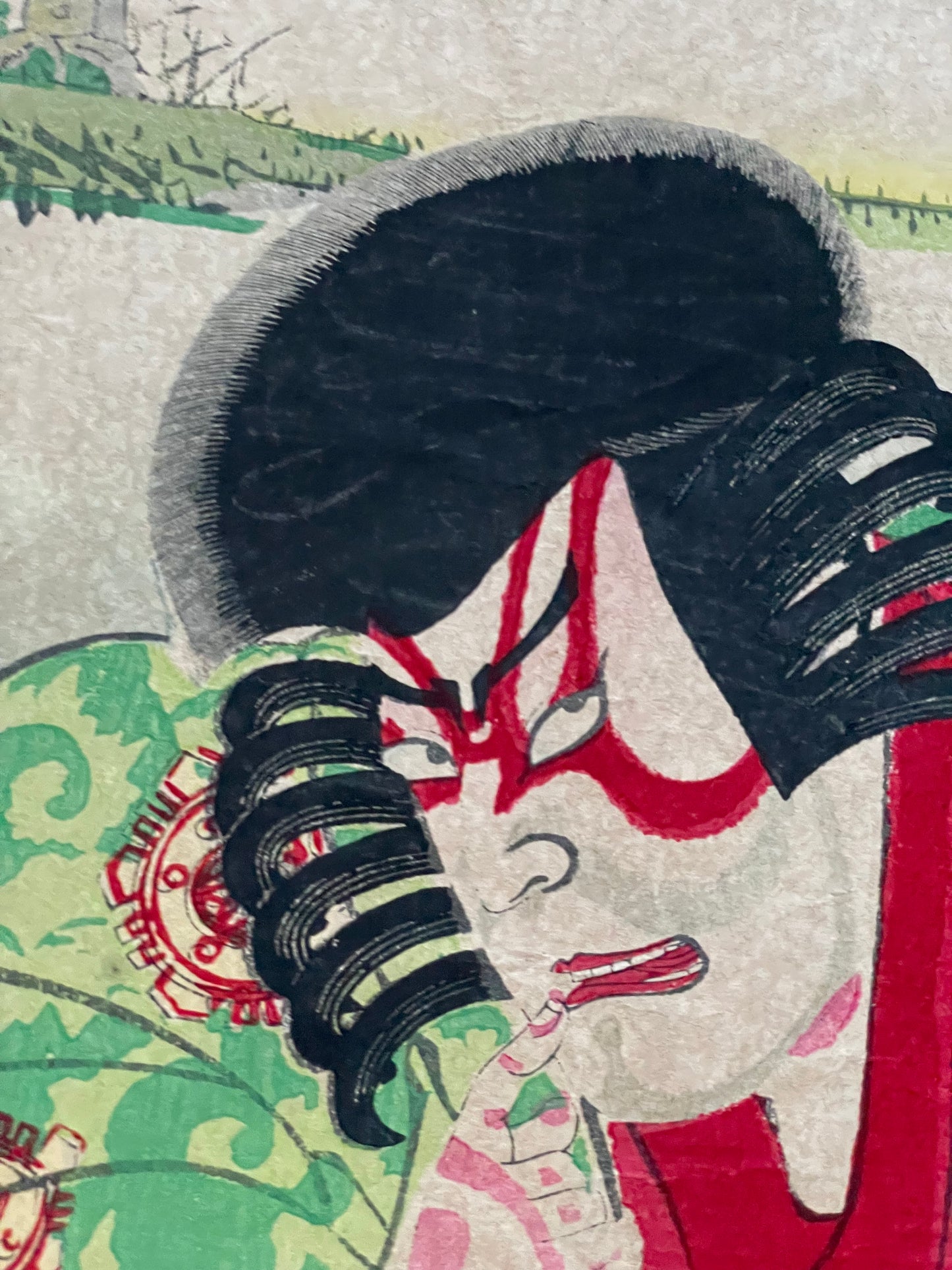 Meiji 1880-85 Ukiyo-e Ichikawa Danjuro IX Kabuki Portrait by Toyohara Kunichika (Approximately 25X37CM)