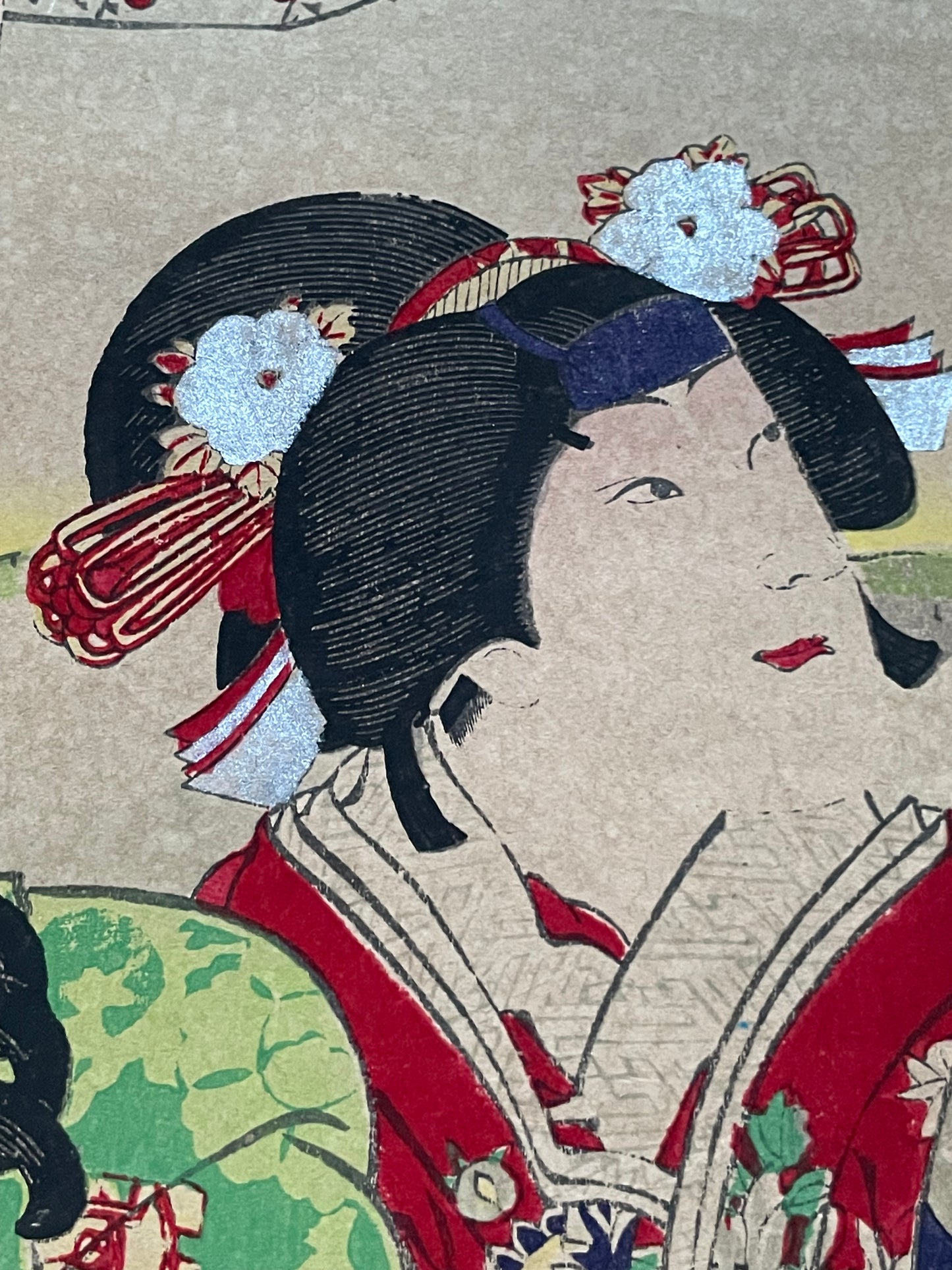 Meiji 1880-85 Ukiyo-e Ichikawa Danjuro IX Kabuki Portrait by Toyohara Kunichika (Approximately 25X37CM)