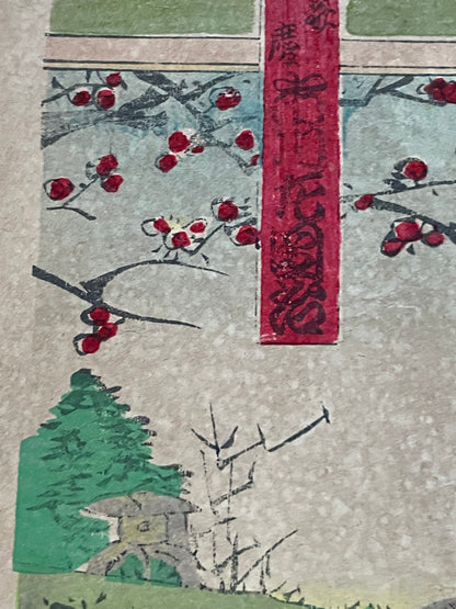 Meiji 1880-85 Ukiyo-e Ichikawa Danjuro IX Kabuki Portrait by Toyohara Kunichika (Approximately 25X37CM)