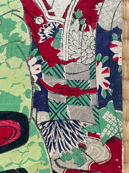 Meiji 1880-85 Ukiyo-e Ichikawa Danjuro IX Kabuki Portrait by Toyohara Kunichika (Approximately 25X37CM)