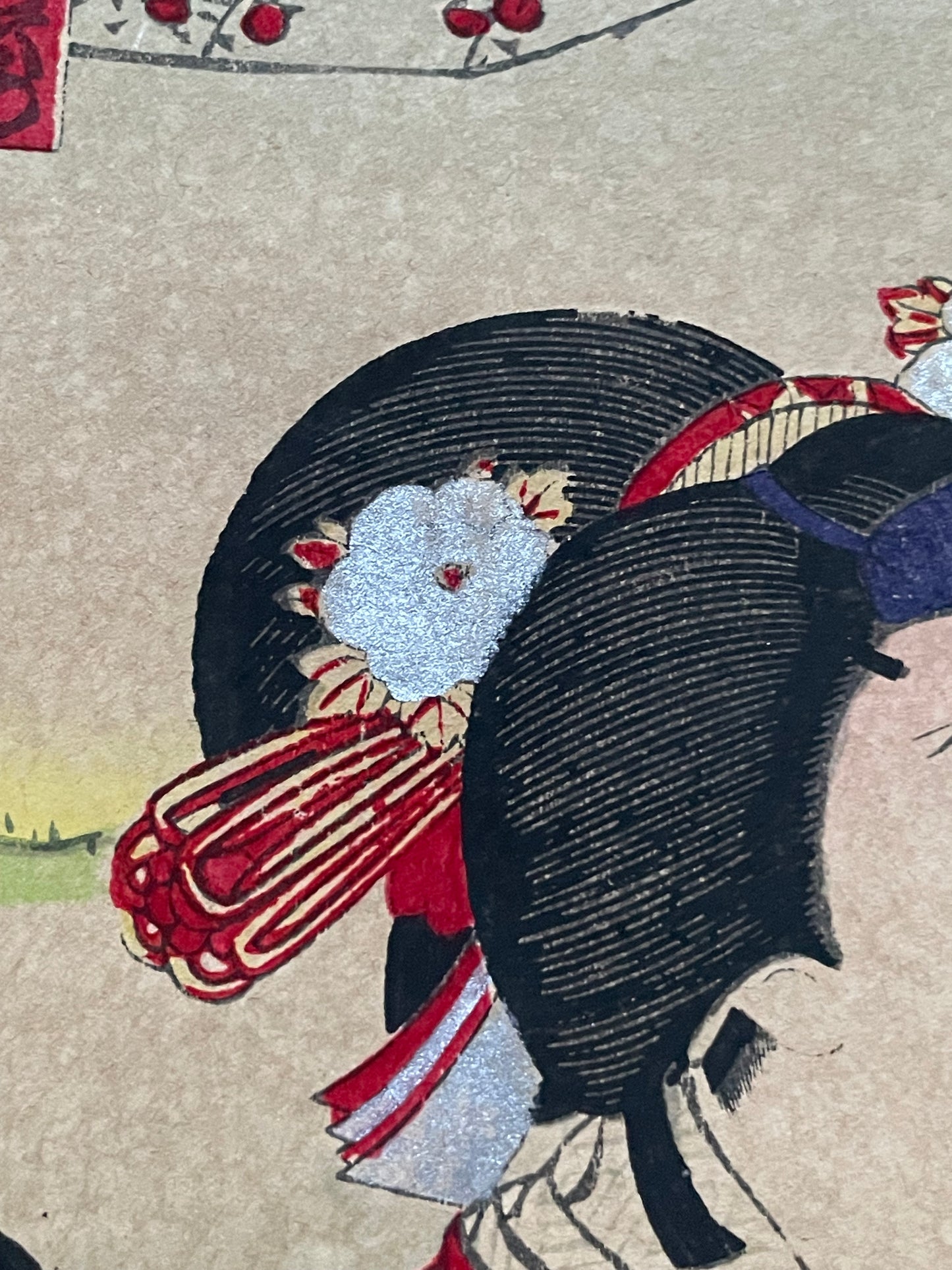 Meiji 1880-85 Ukiyo-e Ichikawa Danjuro IX Kabuki Portrait by Toyohara Kunichika (Approximately 25X37CM)