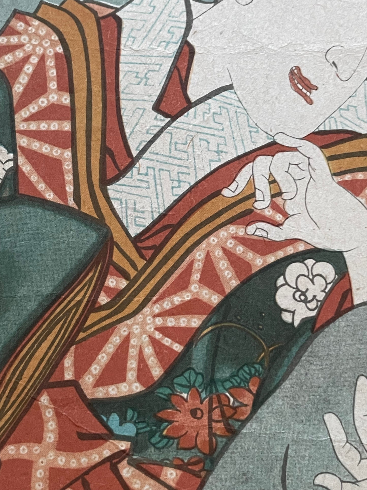 Edo 1848–1854 Comic Kabuki Print "Courtesan Confronted by a Giant Rat" by Utagawa Kunisada (Approximately 25X37CM)