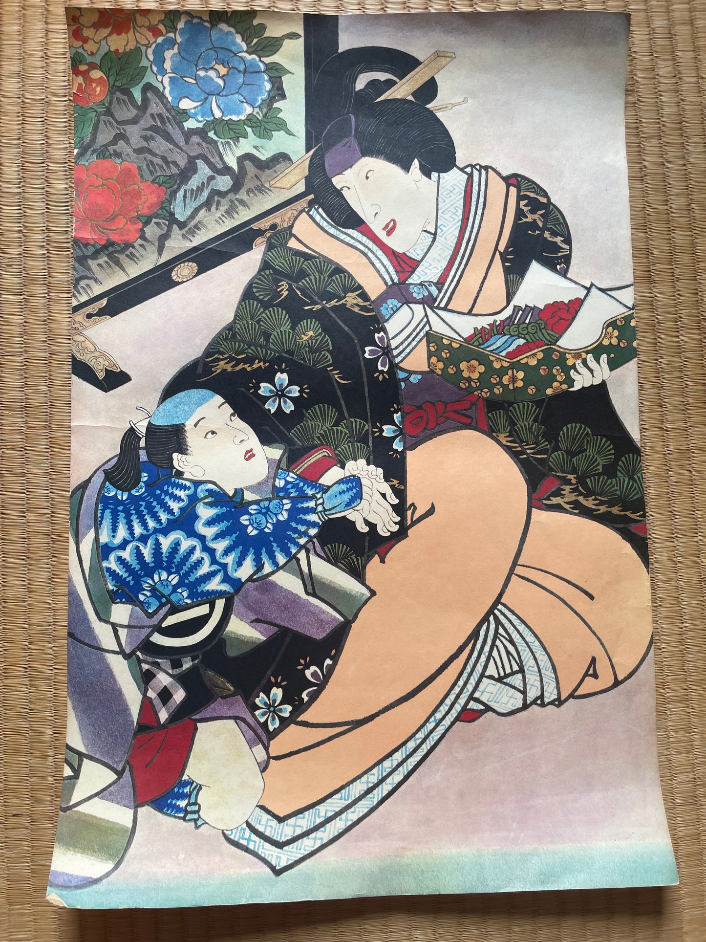Showa 1950s Ukiyo-e Reprint Geisha Beauty Print by Utagawa Kunisada (Approximately 34X52CM)