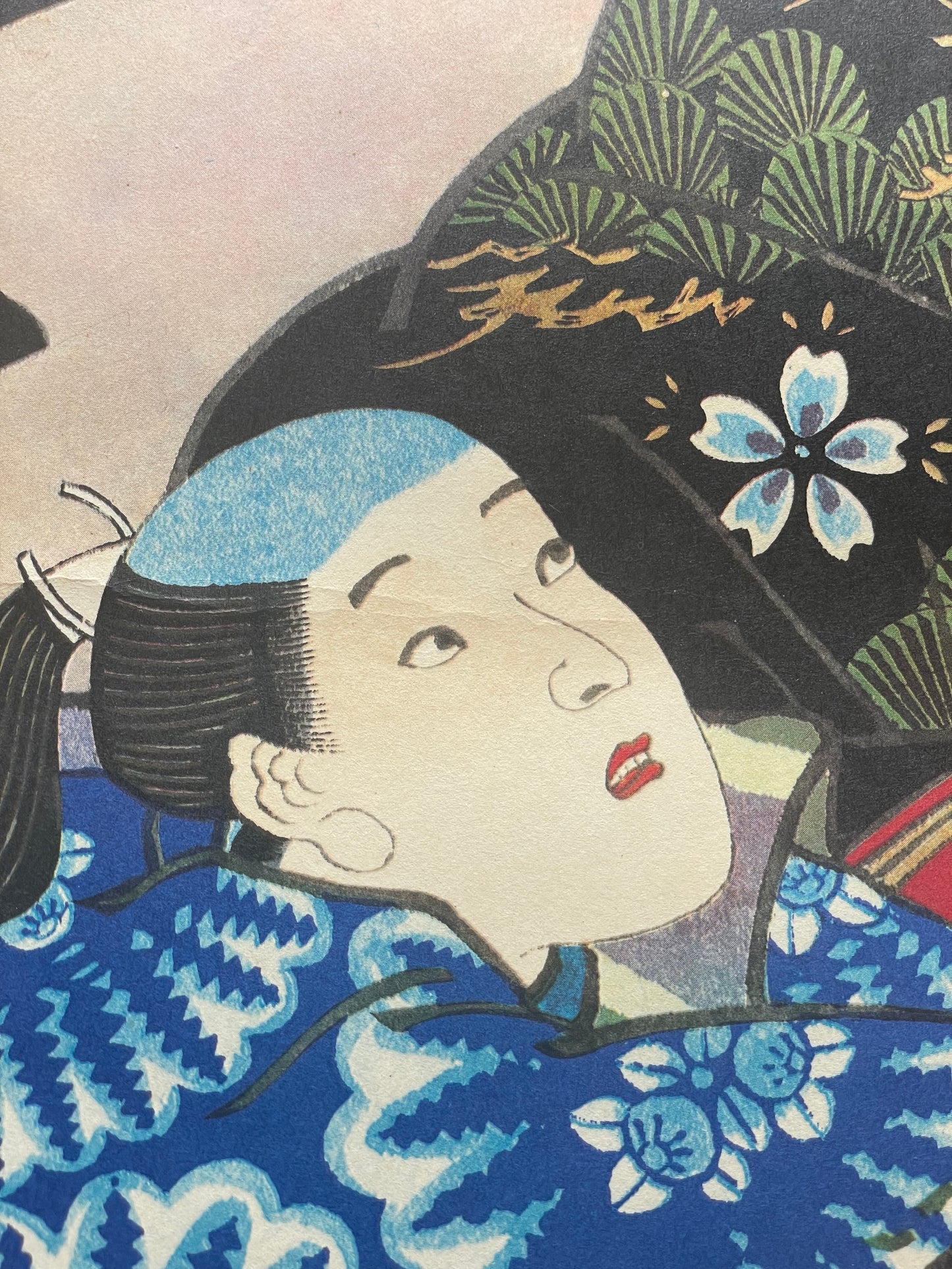 Showa 1950s Ukiyo-e Reprint Geisha Beauty Print by Utagawa Kunisada (Approximately 34X52CM)