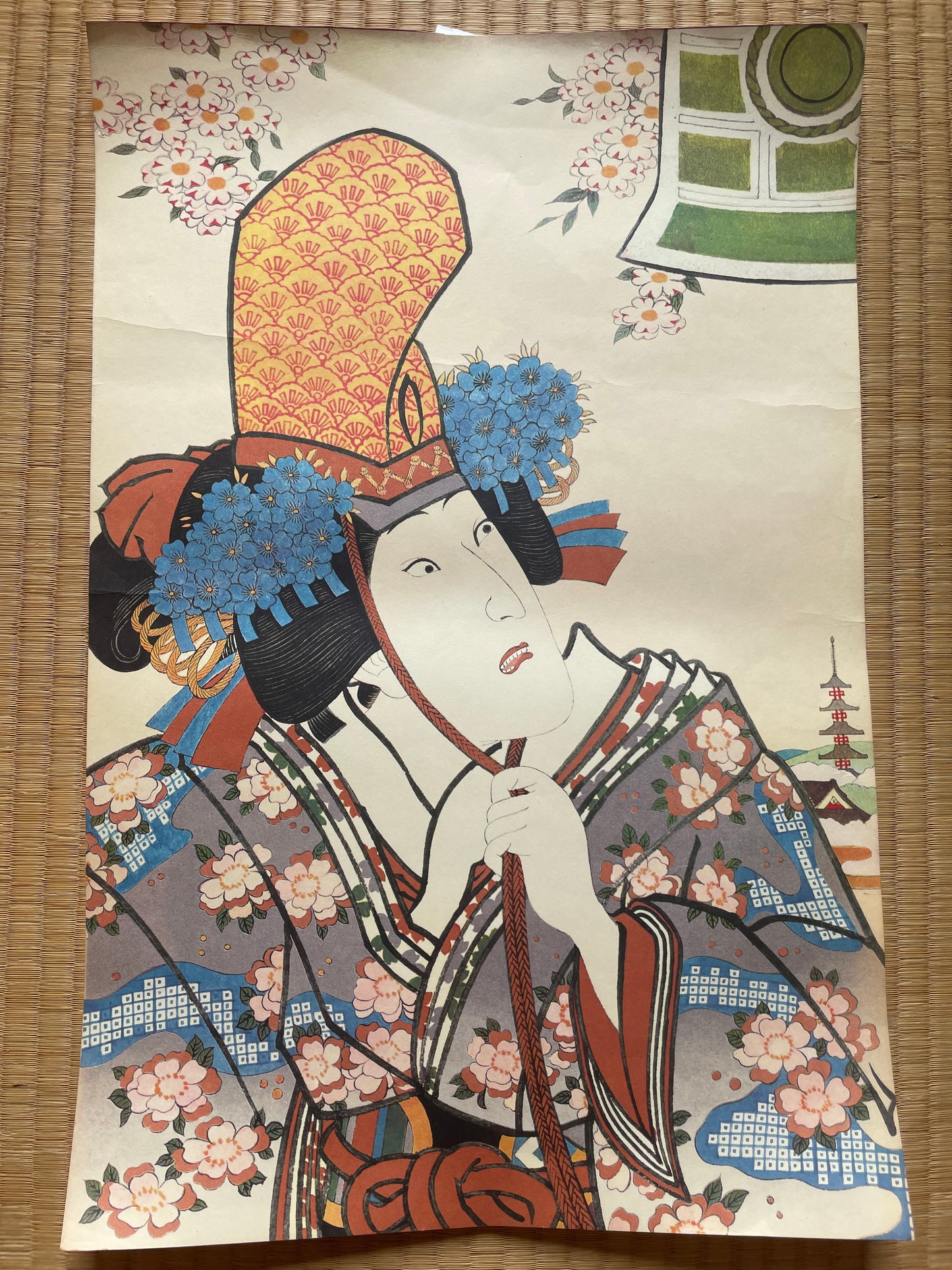 Showa 1950s Ukiyo-e Reprint Heian Court Geisha by Utagwa Kunisada (Approximately 34X52CM)