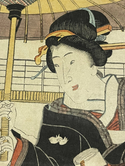 Edo 1847–1852 Ukiyo-e "First Snow – Courtesans" Tamoiro Series by Utagwa Kunisada (Approximately 25X37CM)
