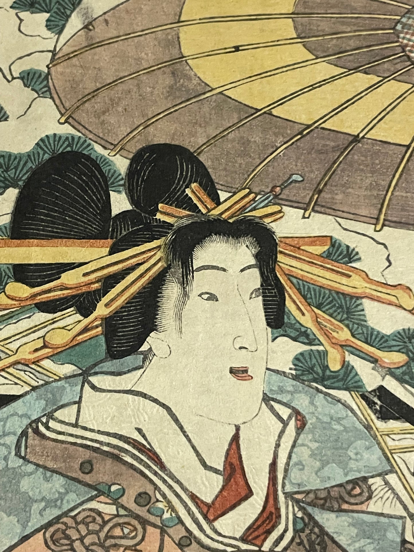 Edo 1847–1852 Ukiyo-e "First Snow – Courtesans" Tamoiro Series by Utagwa Kunisada (Approximately 25X37CM)