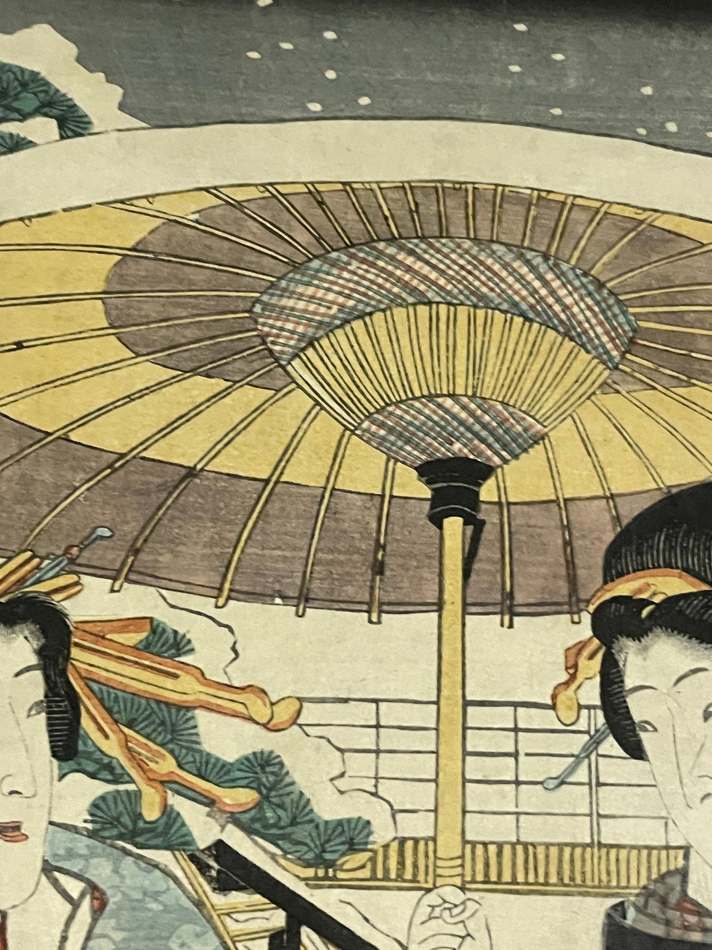 Edo 1847–1852 Ukiyo-e "First Snow – Courtesans" Tamoiro Series by Utagwa Kunisada (Approximately 25X37CM)