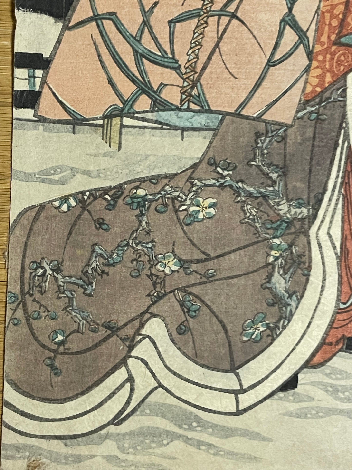 Edo 1847–1852 Ukiyo-e "First Snow – Courtesans" Tamoiro Series by Utagwa Kunisada (Approximately 25X37CM)