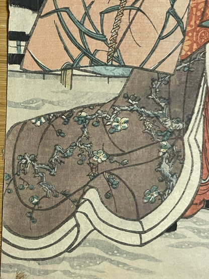 Edo 1847–1852 Ukiyo-e "First Snow – Courtesans" Tamoiro Series by Utagwa Kunisada (Approximately 25X37CM)