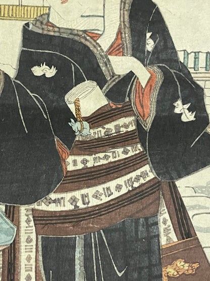 Edo 1847–1852 Ukiyo-e "First Snow – Courtesans" Tamoiro Series by Utagwa Kunisada (Approximately 25X37CM)