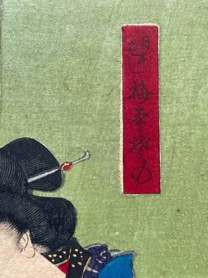 Meiji 1868 Ukiyo-e "Spring of the Dawn Crow" by Utagawa Yoshitora (37X47CM)