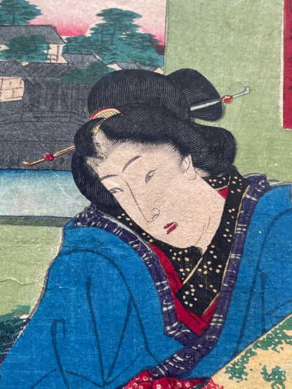 Meiji 1868 Ukiyo-e "Spring of the Dawn Crow" by Utagawa Yoshitora (37X47CM)