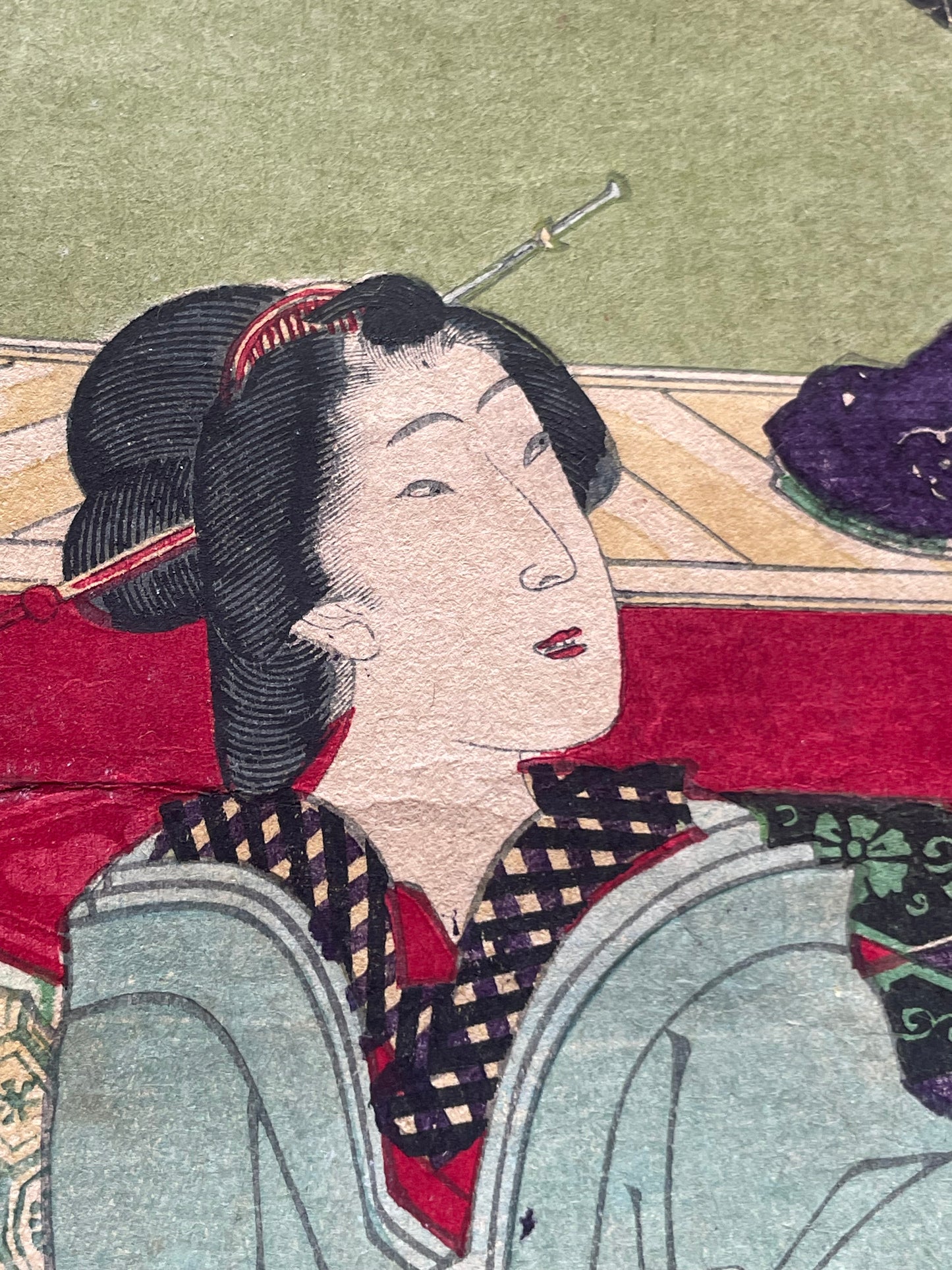 Meiji 1868 Ukiyo-e "Spring of the Dawn Crow" by Utagawa Yoshitora (37X47CM)