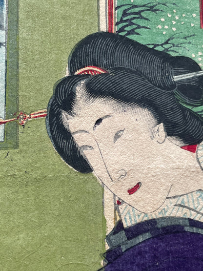 Meiji 1868 Ukiyo-e "Spring of the Dawn Crow" by Utagawa Yoshitora (37X47CM)