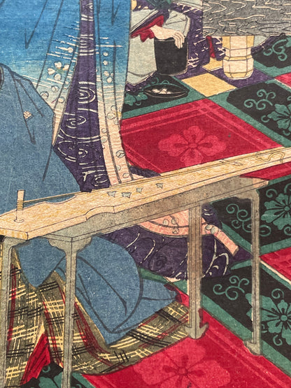Meiji 1868 Ukiyo-e "Spring of the Dawn Crow" by Utagawa Yoshitora (37X47CM)