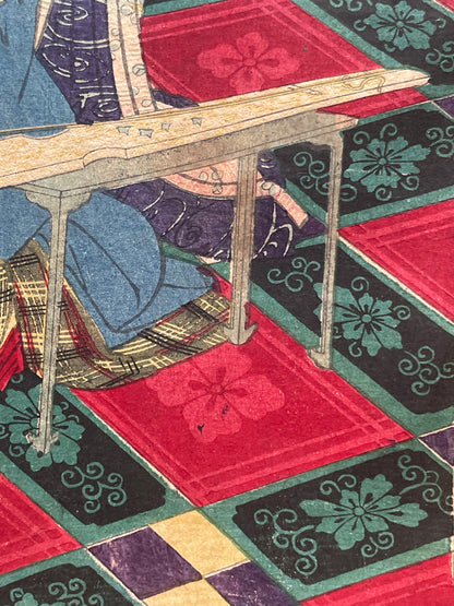 Meiji 1868 Ukiyo-e "Spring of the Dawn Crow" by Utagawa Yoshitora (37X47CM)