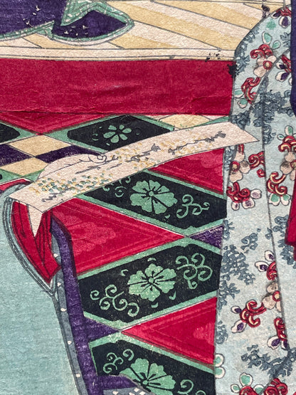 Meiji 1868 Ukiyo-e "Spring of the Dawn Crow" by Utagawa Yoshitora (37X47CM)