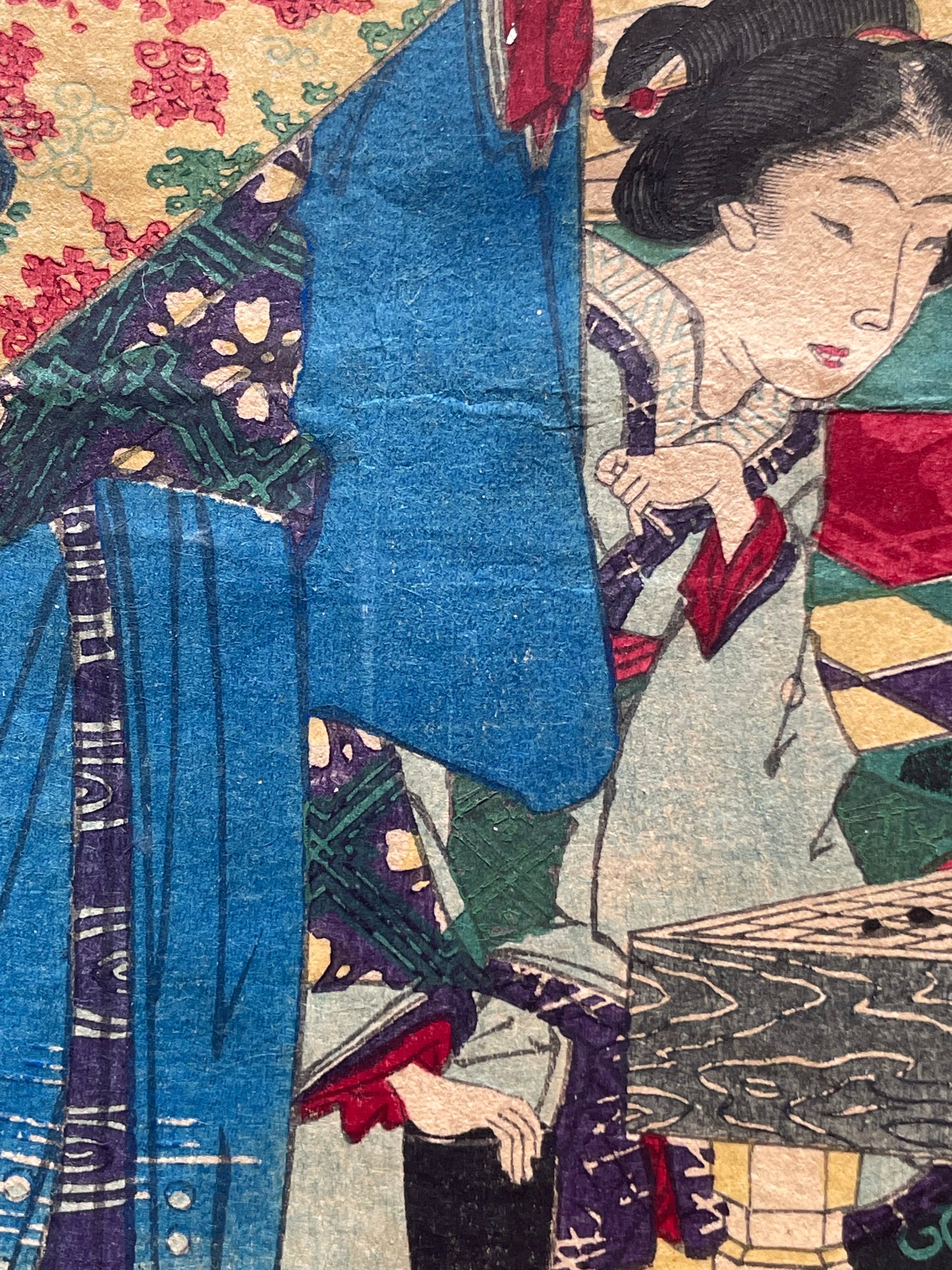 Meiji 1868 Ukiyo-e "Spring of the Dawn Crow" by Utagawa Yoshitora (37X47CM)