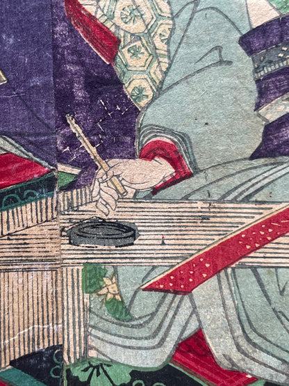 Meiji 1868 Ukiyo-e "Spring of the Dawn Crow" by Utagawa Yoshitora (37X47CM)