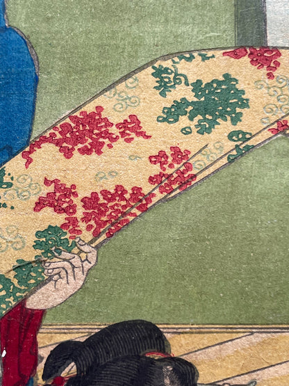 Meiji 1868 Ukiyo-e "Spring of the Dawn Crow" by Utagawa Yoshitora (37X47CM)