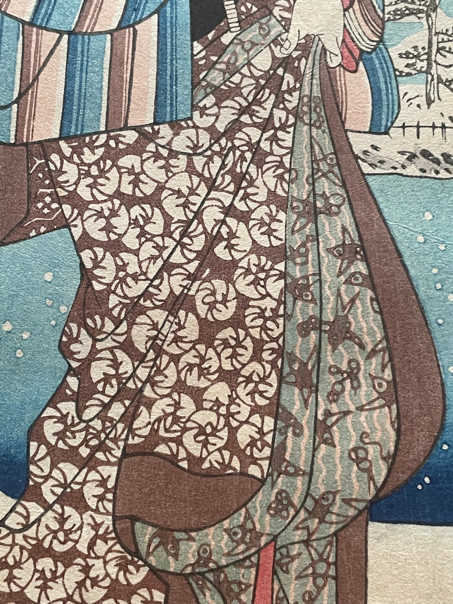 Edo 1847–1852 Ukiyo-e Ueno Shinobazu Pond in Snow – Winter Landscape Diptych by Utagawa Kunisada (Approximately 38X48CM)