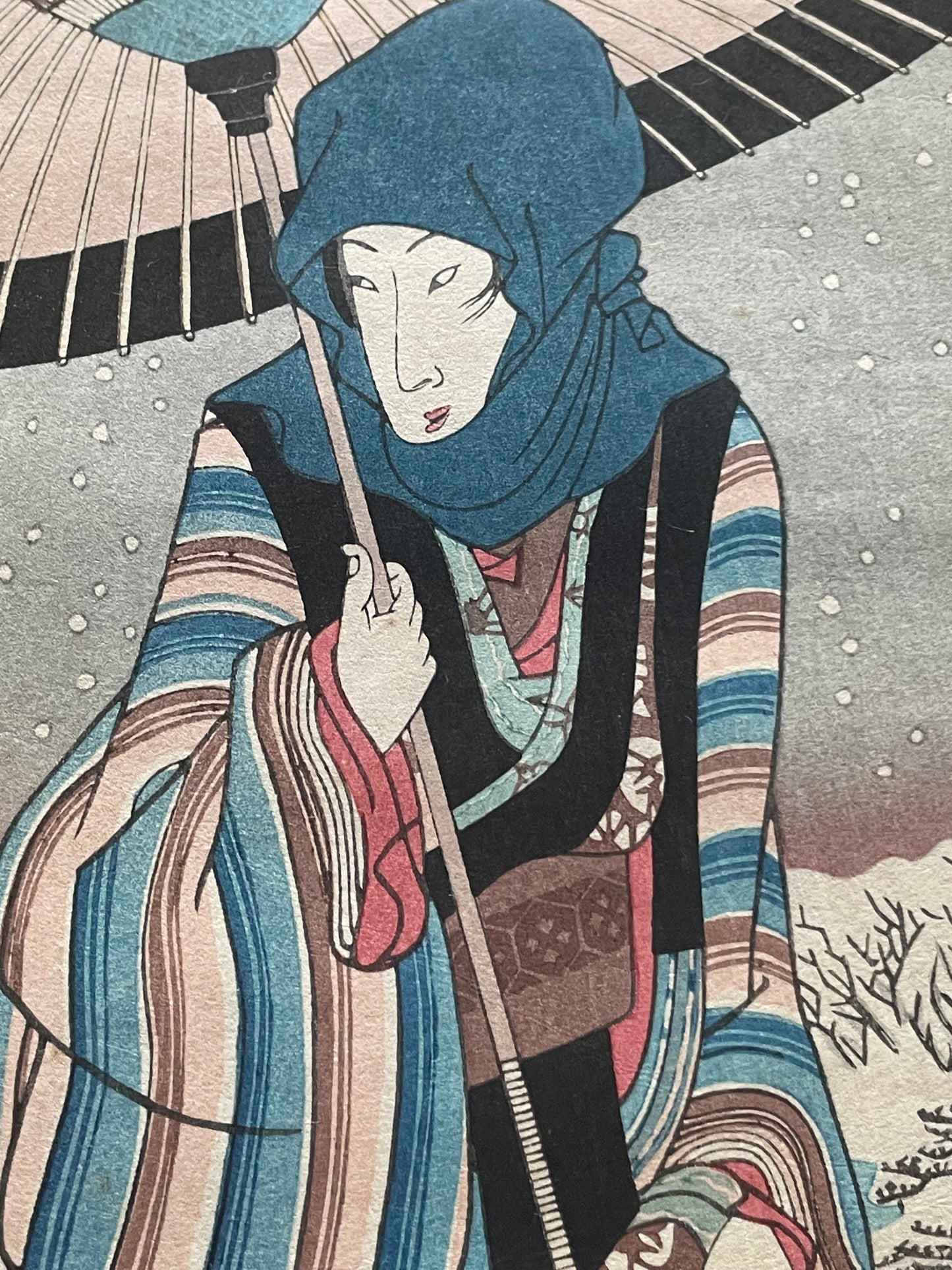 Edo 1847–1852 Ukiyo-e Ueno Shinobazu Pond in Snow – Winter Landscape Diptych by Utagawa Kunisada (Approximately 38X48CM)