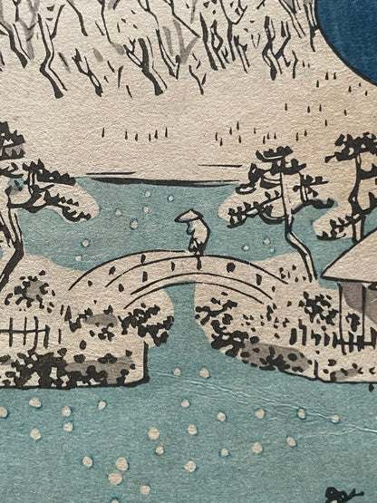 Edo 1847–1852 Ukiyo-e Ueno Shinobazu Pond in Snow – Winter Landscape Diptych by Utagawa Kunisada (Approximately 38X48CM)