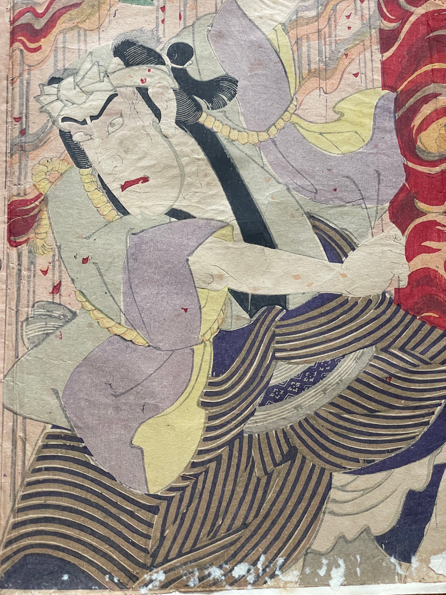 Meiji 1879 Ukiyo-e "Hamamatsu-jō Kiroku Kikigaki" Kabuki Scene by Toyohara Kunichika (Approximately 37X75CM)