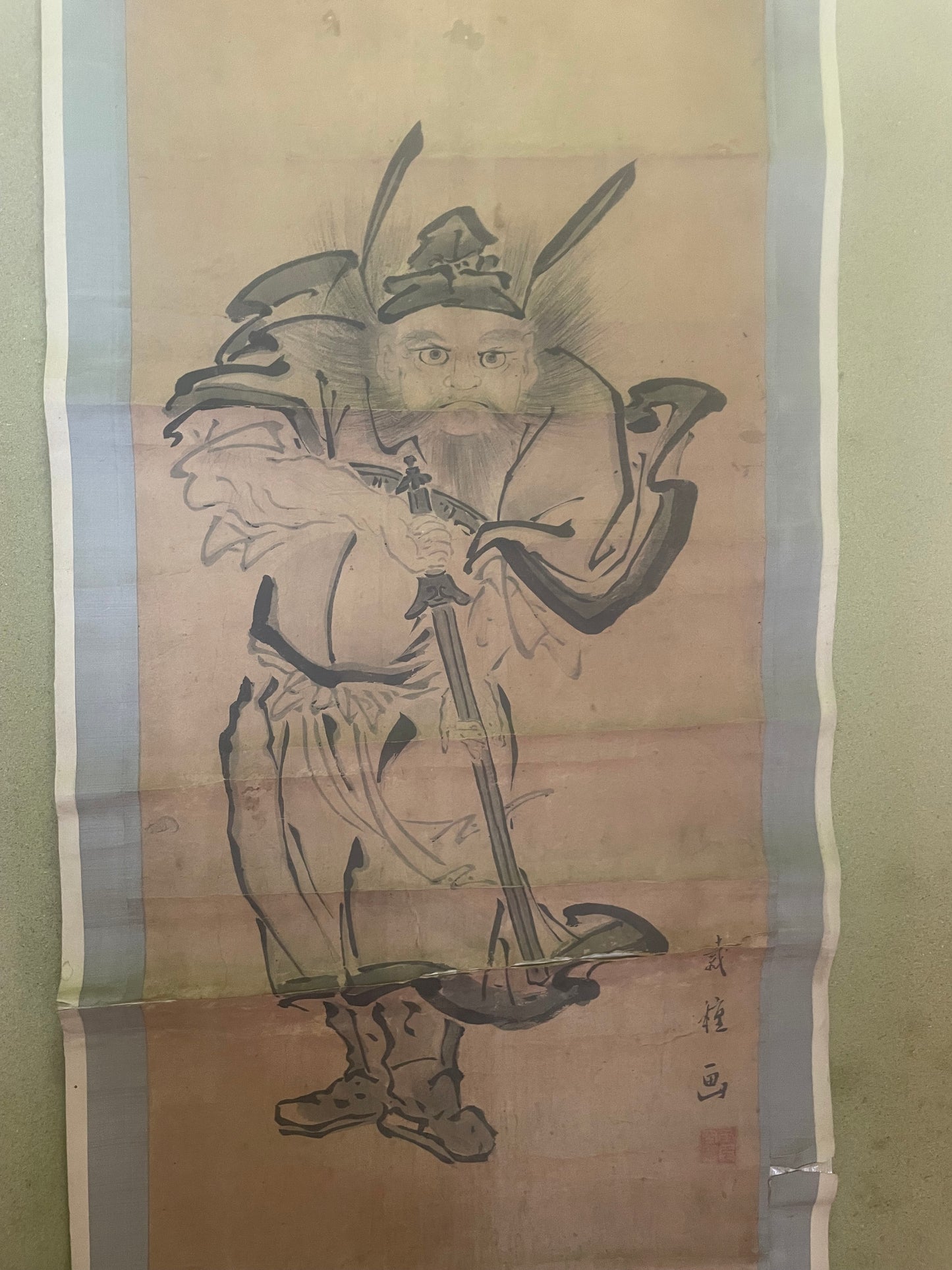 Meiji 1890s Kakejiku Scroll "Shoki the Demon Slayer" by Buken (Approximately 40X125CM)