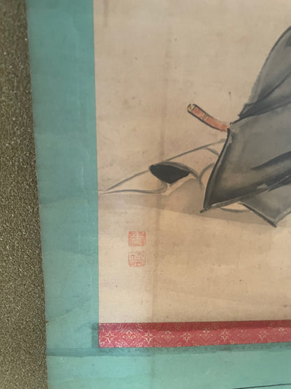 Edo 1815-50 Sumi-e Kakejku Emperor Kōrei Hanging Scroll by Kurozumi Munetada (Approximately 34X108CM)