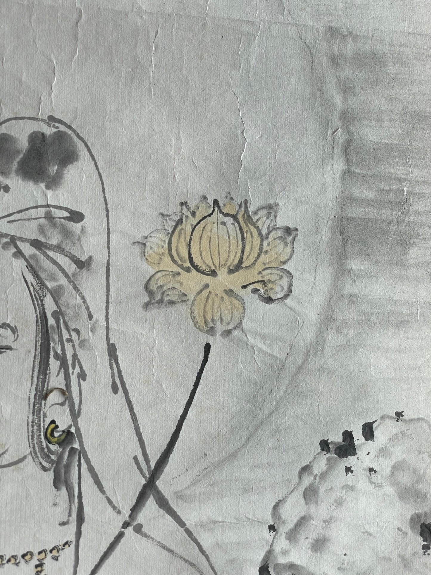 1920–1950 White-Robed Kannon Sumi-e Ink Painting by Kanemochi (Approximately 41X150CM)