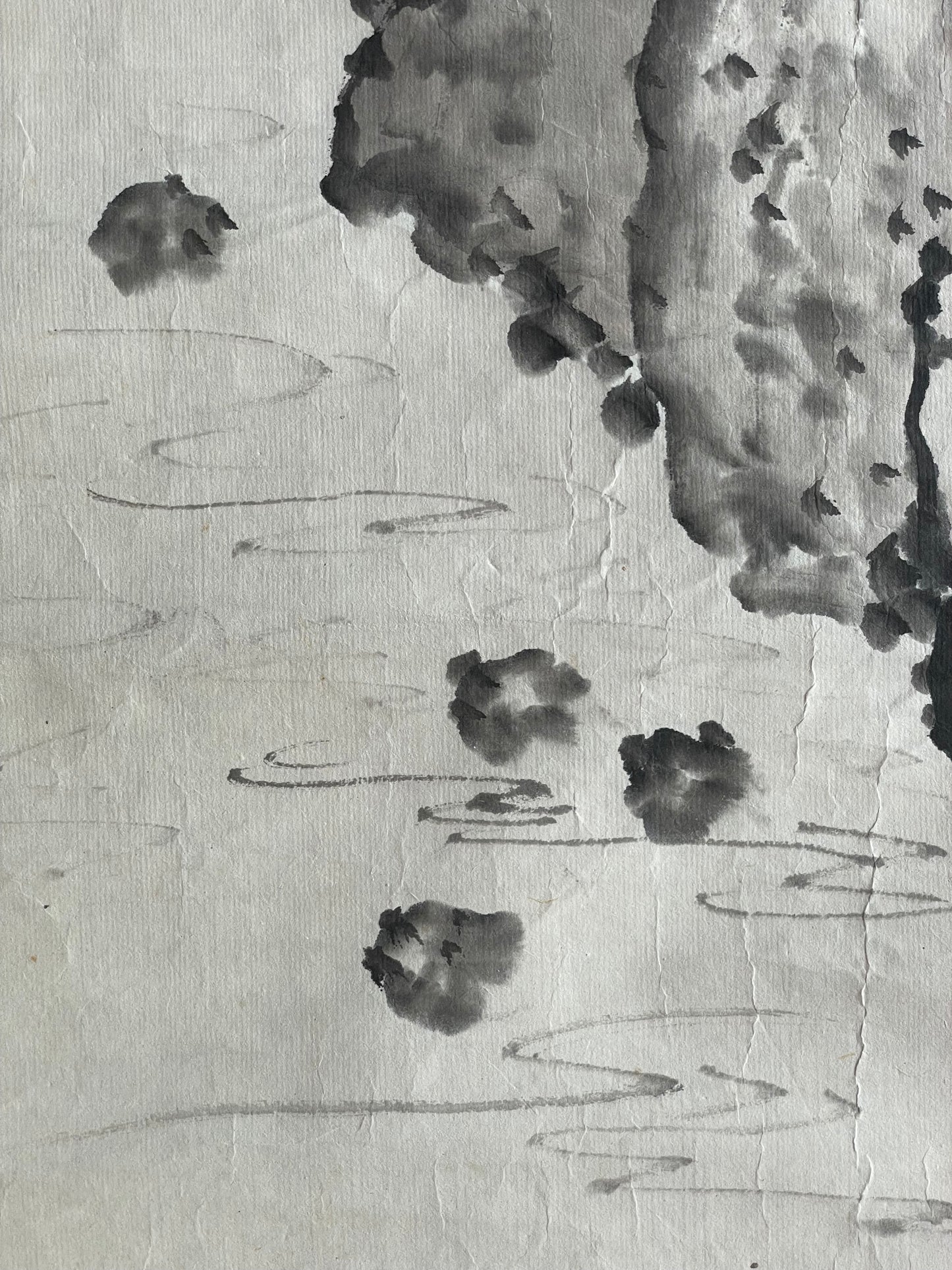 1920–1950 White-Robed Kannon Sumi-e Ink Painting by Kanemochi (Approximately 41X150CM)