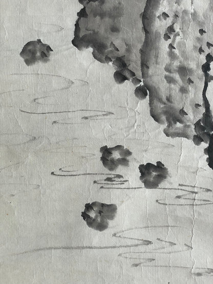 1920–1950 White-Robed Kannon Sumi-e Ink Painting by Kanemochi (Approximately 41X150CM)