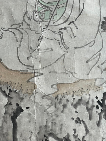 1920–1950 White-Robed Kannon Sumi-e Ink Painting by Kanemochi (Approximately 41X150CM)