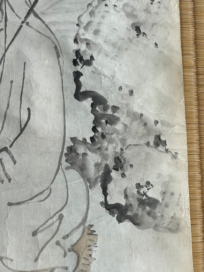 1920–1950 White-Robed Kannon Sumi-e Ink Painting by Kanemochi (Approximately 41X150CM)