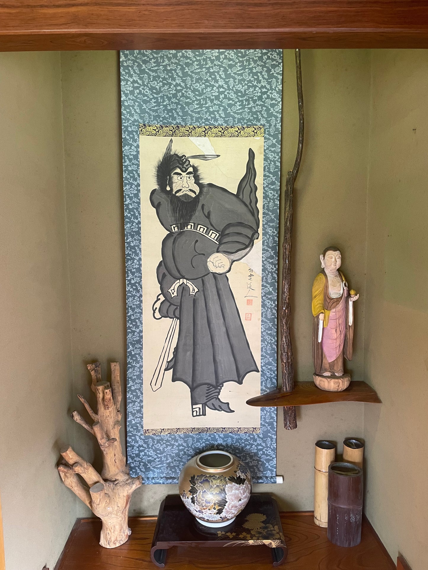 Taishō–Shōwa 1910-30 Kakejiku "Shōki the Demon Queller (鍾馗図)" by Kobayashi (Approximately 197X70CM)