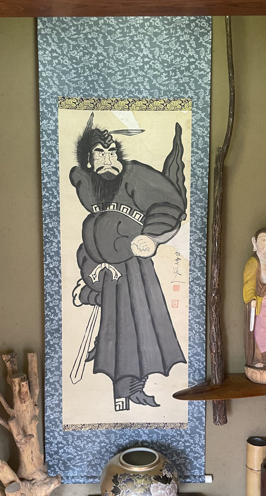 Taishō–Shōwa 1910-30 Kakejiku "Shōki the Demon Queller (鍾馗図)" by Kobayashi (Approximately 197X70CM)
