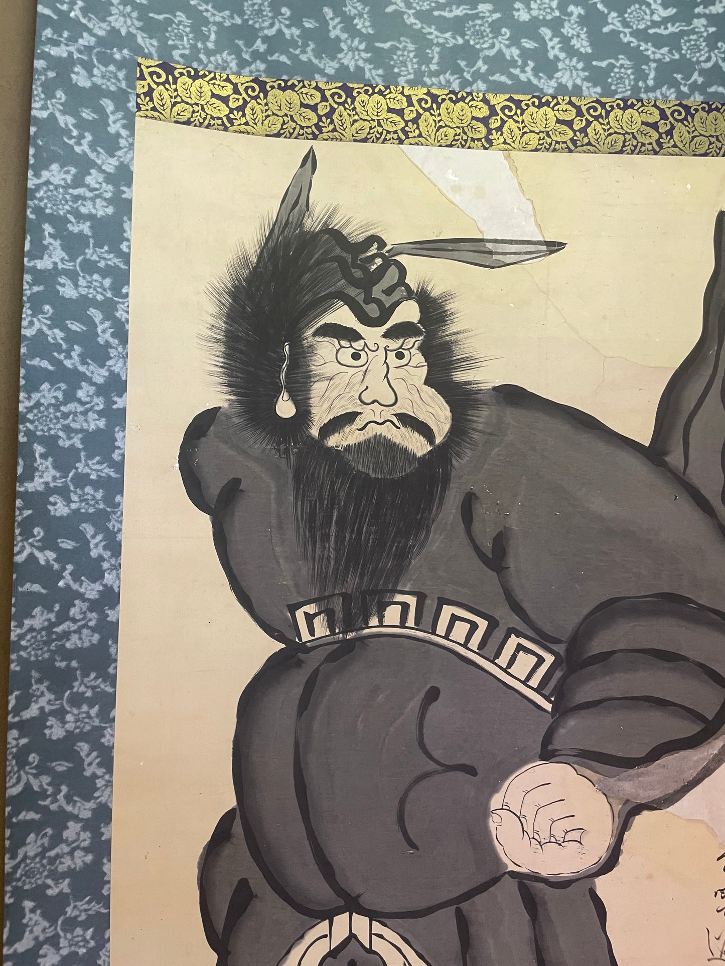 Taishō–Shōwa 1910-30 Kakejiku "Shōki the Demon Queller (鍾馗図)" by Kobayashi (Approximately 197X70CM)