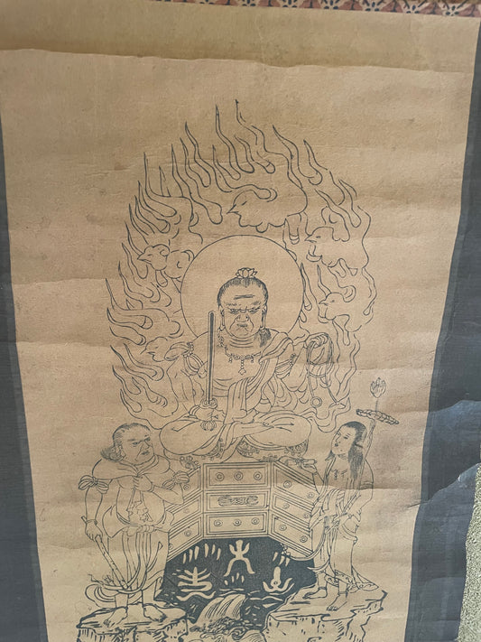 1800–1868 Edo Fudō Myōō with His Two Attendants (不動明王二童子図) Hanging Scroll – 91 × 28 cm