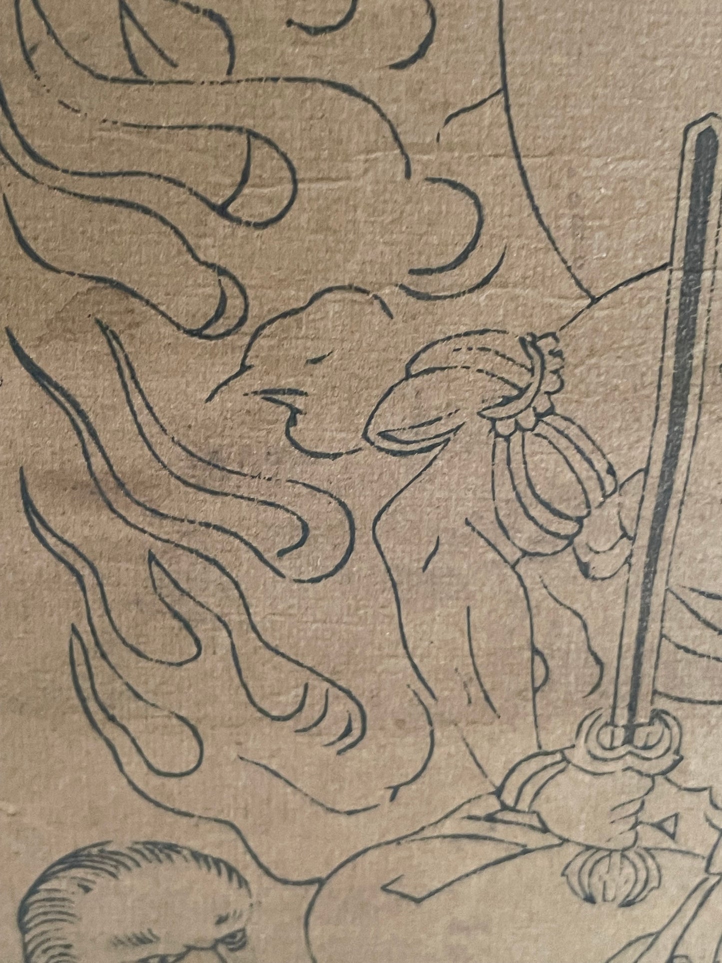 1800–1868 Edo Fudō Myōō with His Two Attendants (不動明王二童子図) Hanging Scroll – 91 × 28 cm